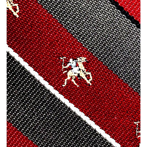 Austin Manor Vintage Tie Polo Horse Repp Stripe Red Gray 3" Preppy Y2K - Picture 3 of 9